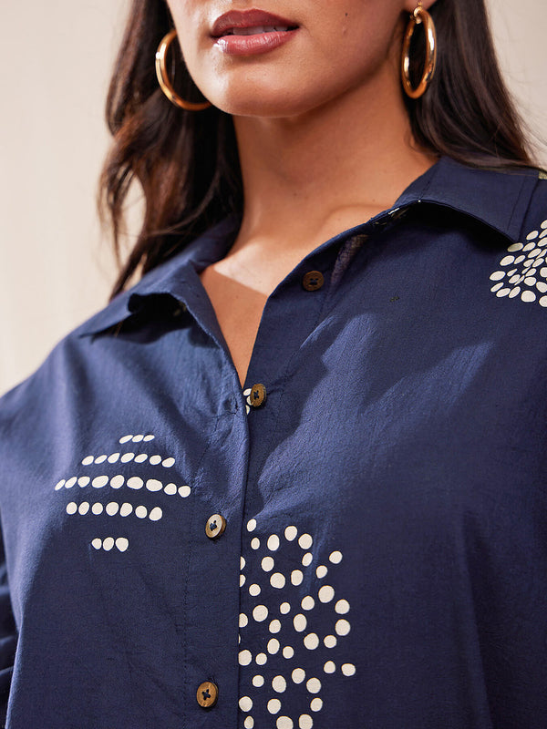 Cotton Tribal Print Shirt - Blue