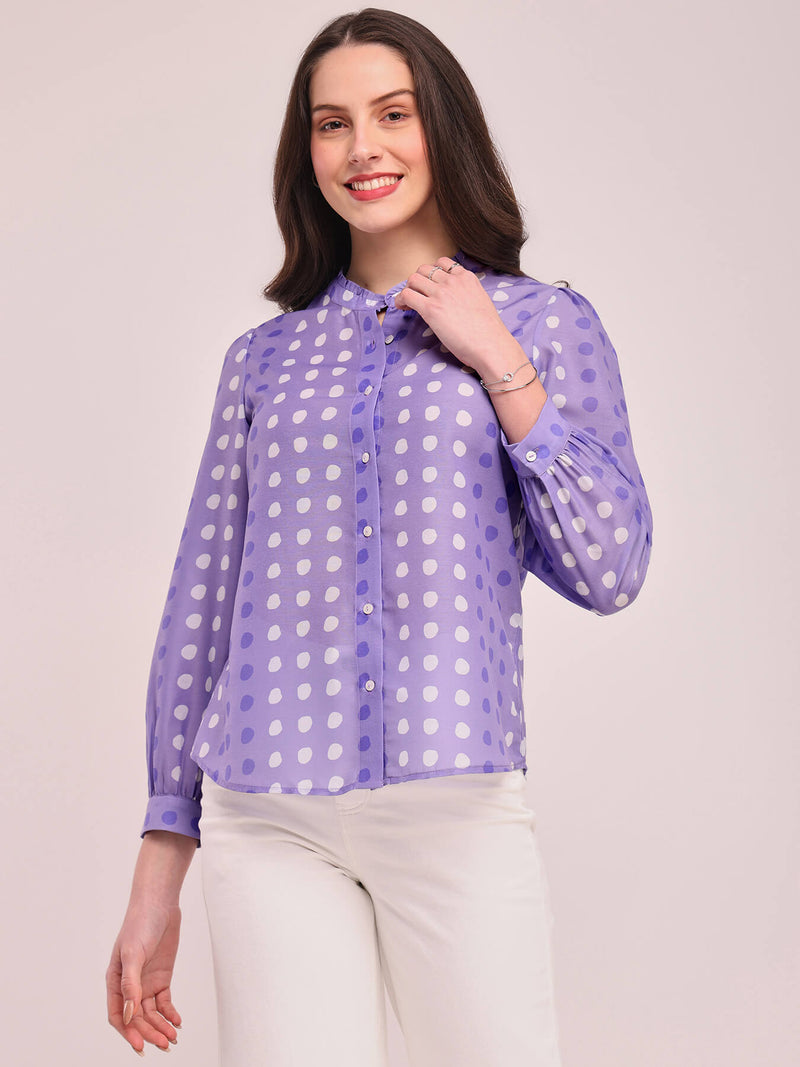 Polka Print Front Open Top - Lilac