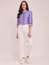 Polka Print Front Open Top - Lilac