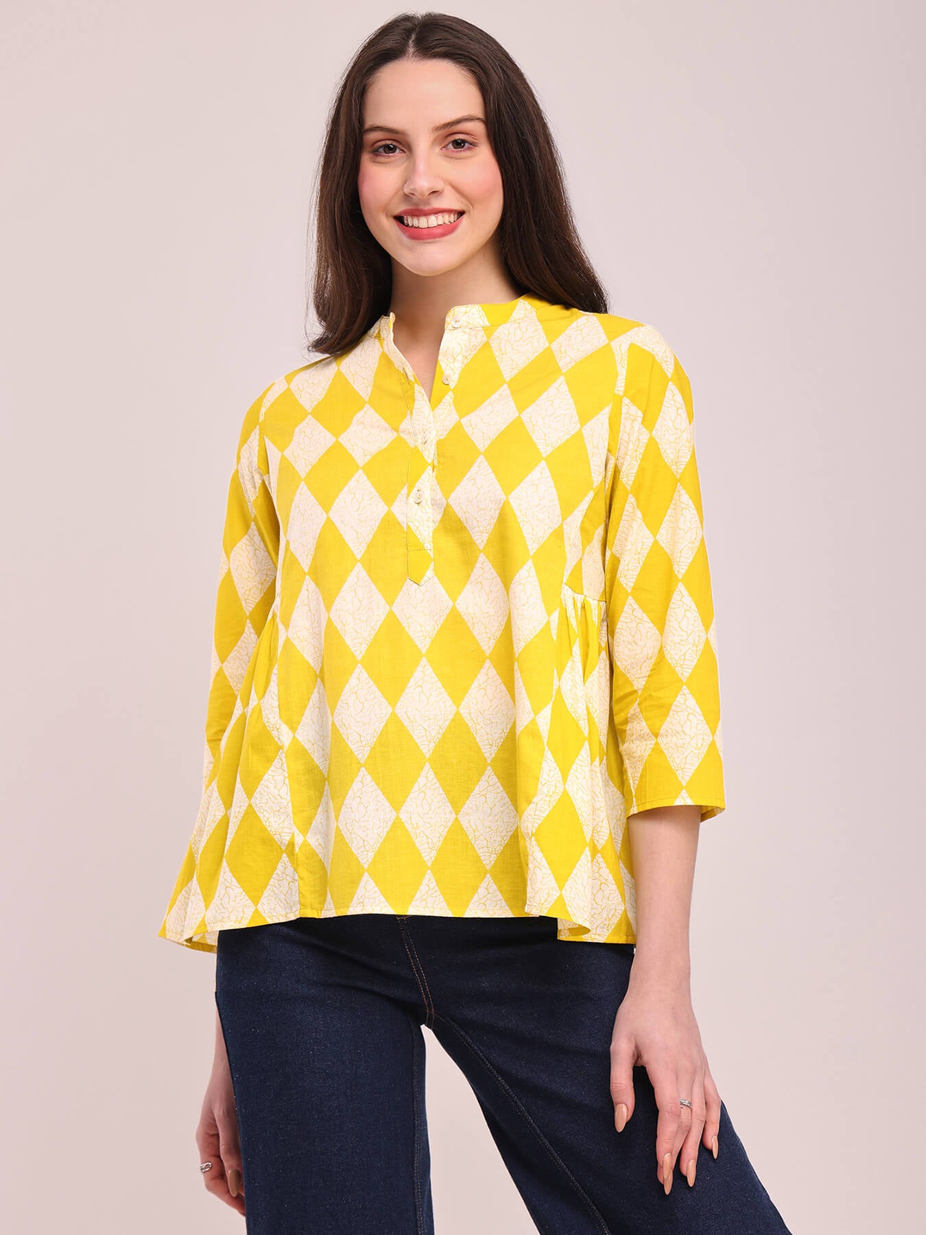 Cotton Geometric Print Top - Lime