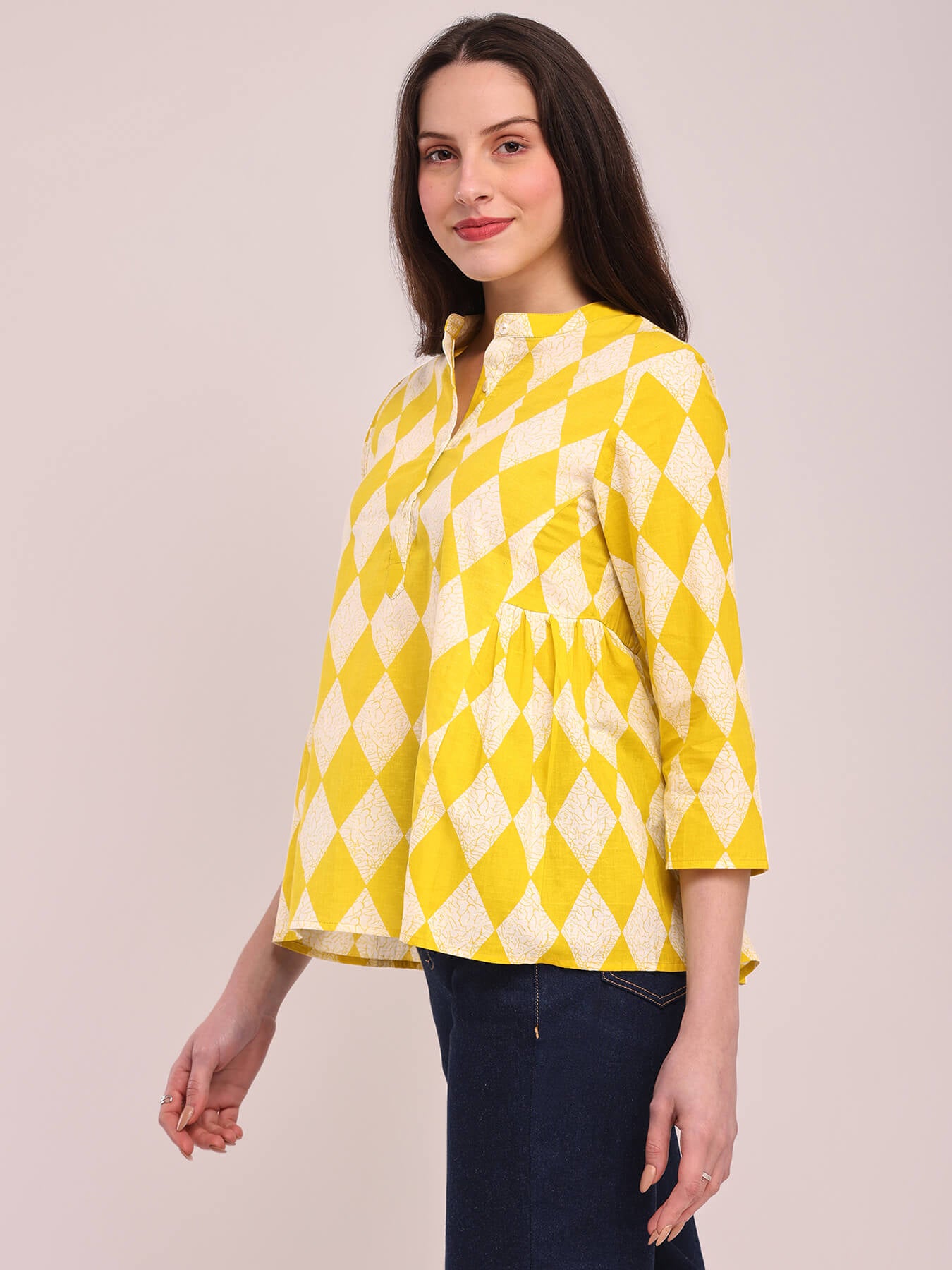 Cotton Geometric Print Top - Lime