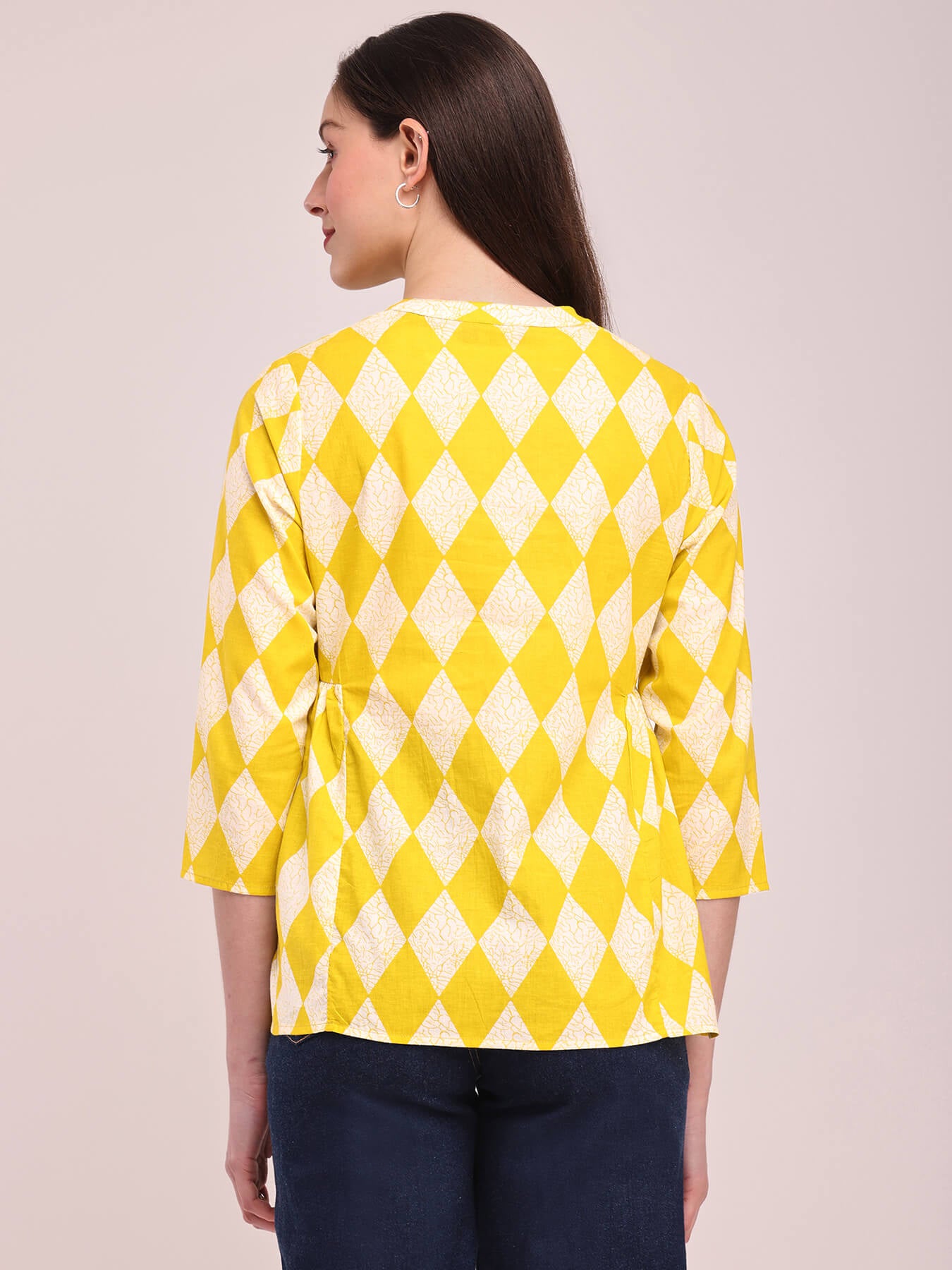 Cotton Geometric Print Top - Lime
