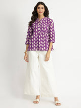 Cotton Dabu Geometric Print Top - Purple
