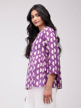 Cotton Dabu Geometric Print Top - Purple