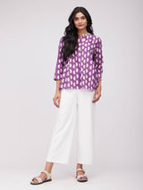 Cotton Dabu Geometric Print Top - Purple