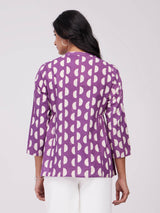 Cotton Dabu Geometric Print Top - Purple