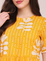 Cotton Floral Round Neck Top - Yellow