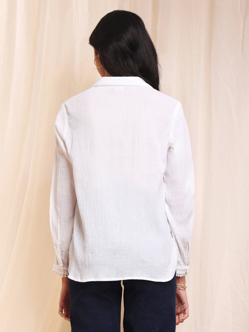Cotton Solid Crinkle Shirt - White