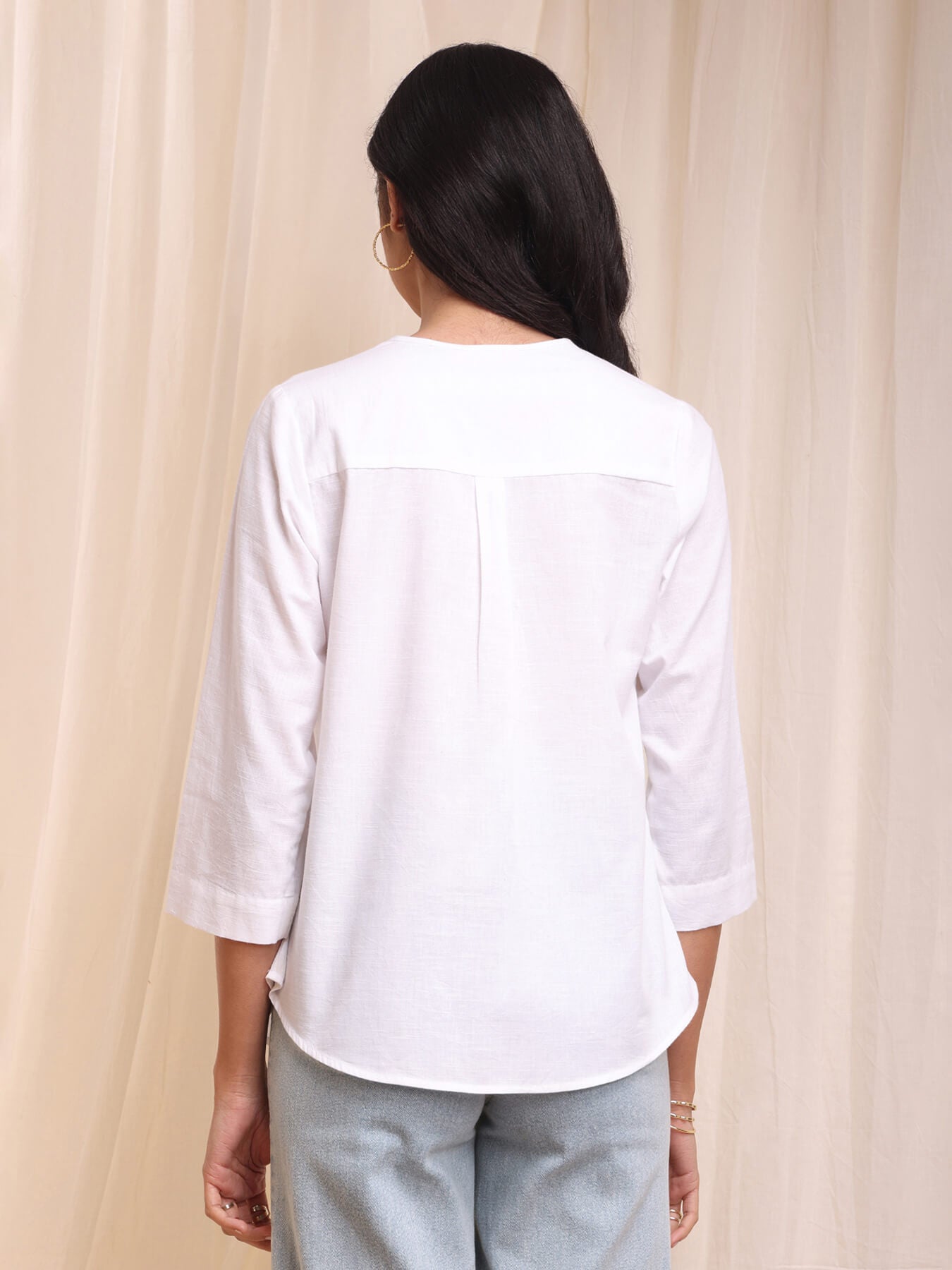 Cotton Front-Pleat Buttoned Top - White