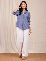 Cotton Solid Chambray Shirt - Blue