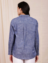 Cotton Solid Chambray Shirt - Blue