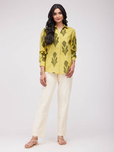 Cotton Ikat Pleated Top - Yellow & Green