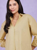 Cotton Solid Pleated Top - Yellow