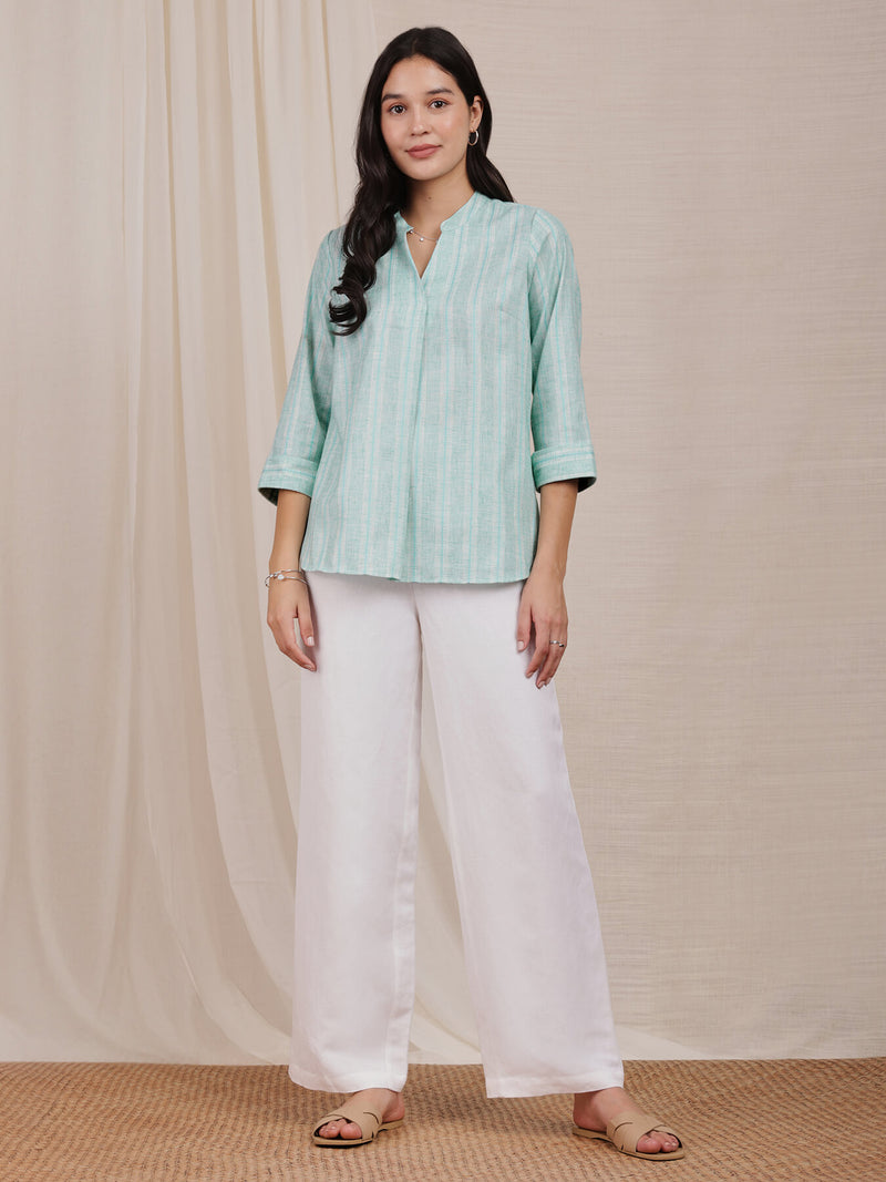 Cotton Solid Relaxed Top - Light Blue