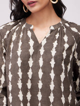 Cotton Dabu Abstract Print Top - Brown