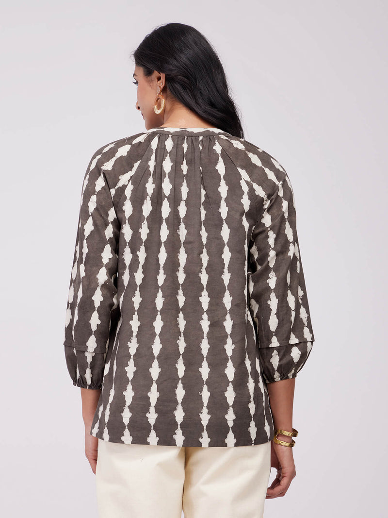 Cotton Dabu Abstract Print Top - Brown