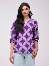 Cotton Geometric Pleated Top - Lavender