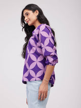 Cotton Geometric Pleated Top - Lavender