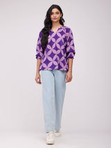 Cotton Geometric Pleated Top - Lavender