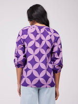 Cotton Geometric Pleated Top - Lavender