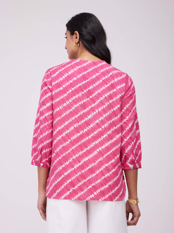 Cotton Shibori Striped Top - Pink