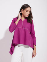 Cotton Solid Asymmetrical Top - Pink