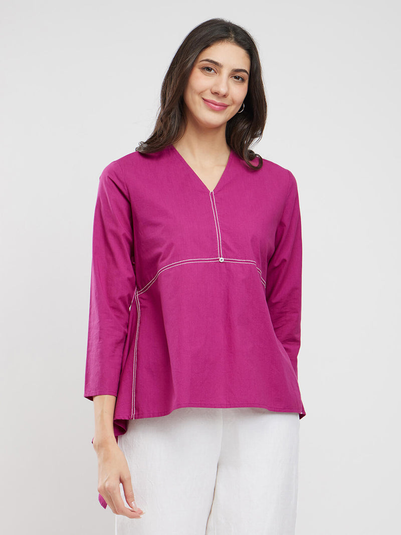 Cotton Solid Asymmetrical Top - Pink