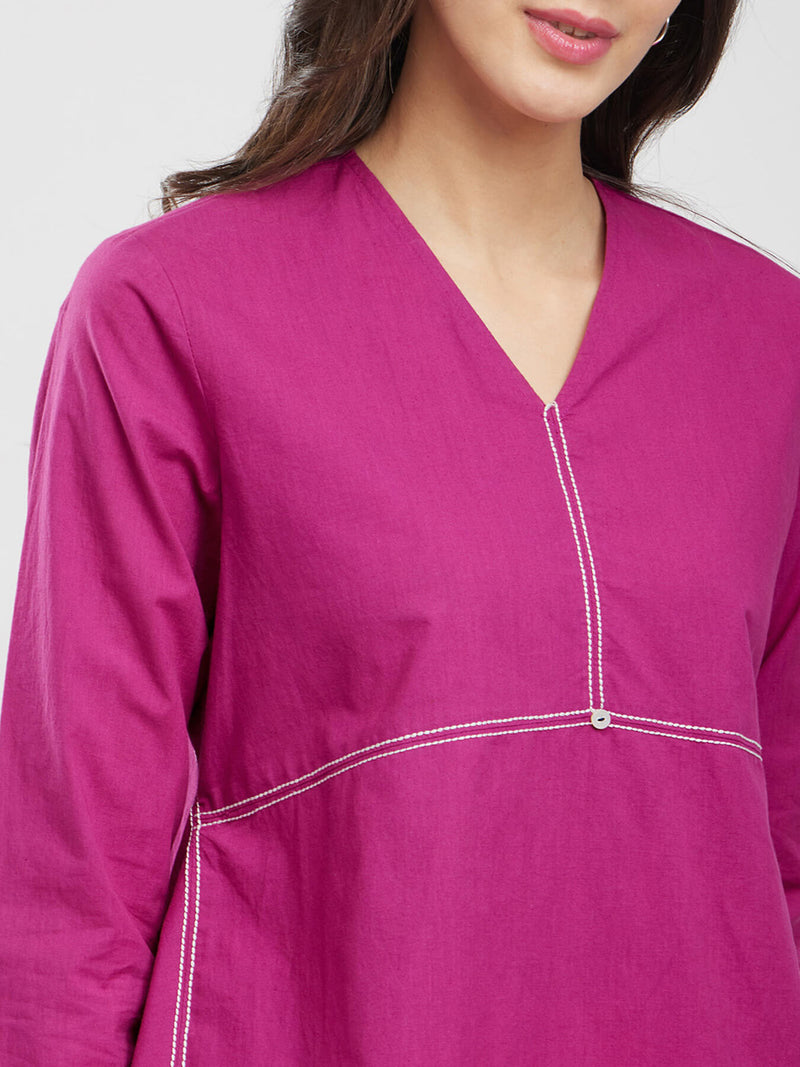 Cotton Solid Asymmetrical Top - Pink