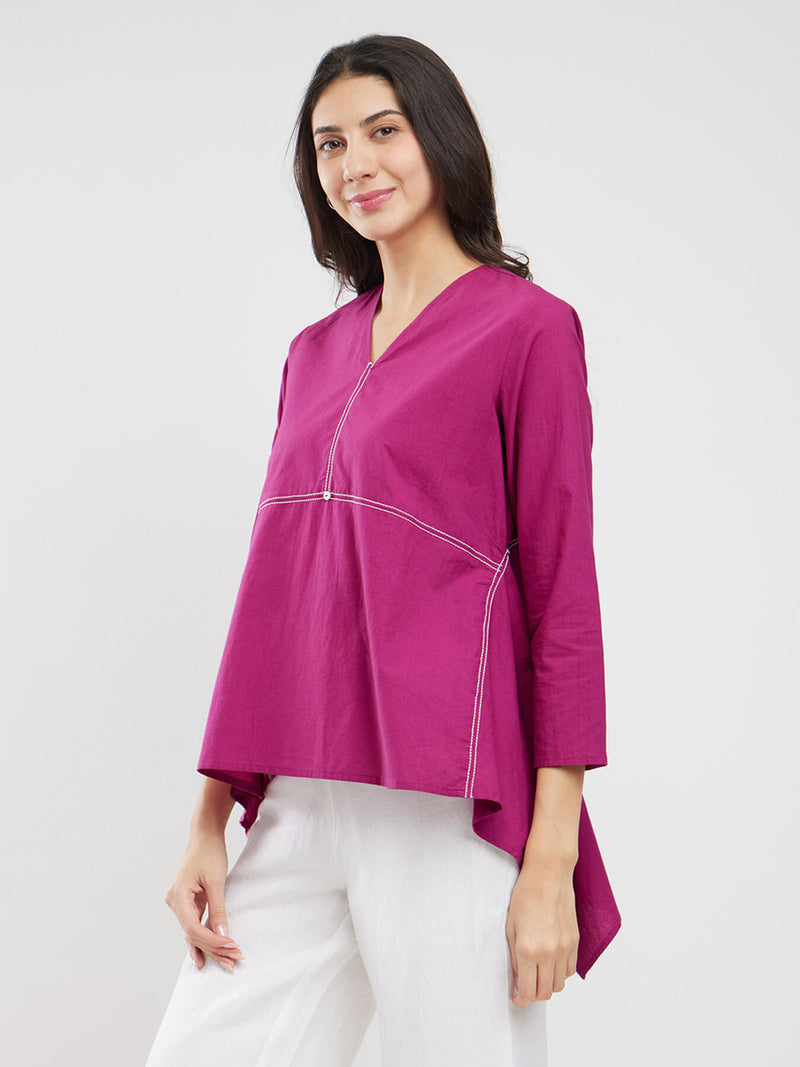 Cotton Solid Asymmetrical Top - Pink