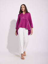 Cotton Solid Asymmetrical Top - Pink