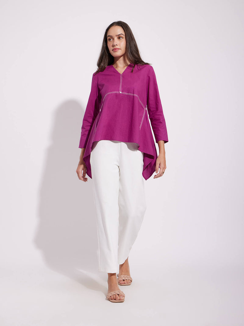 Cotton Solid Asymmetrical Top - Pink