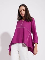 Cotton Solid Asymmetrical Top - Pink