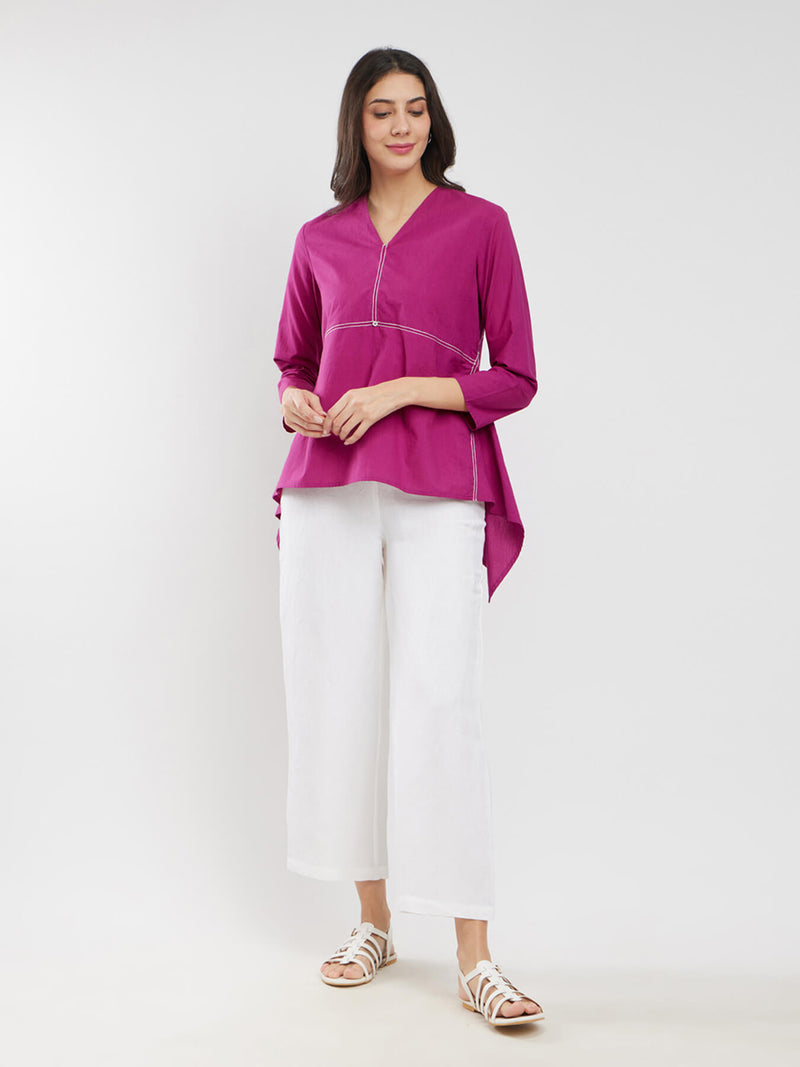 Cotton Solid Asymmetrical Top - Pink