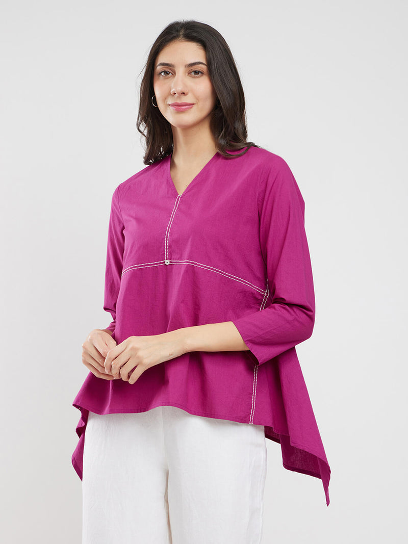 Cotton Solid Asymmetrical Top - Pink