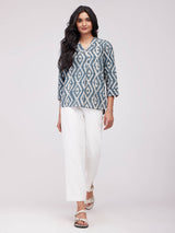 Cotton Dabu Geometric Print Top - Grey