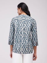 Cotton Dabu Geometric Print Top - Grey