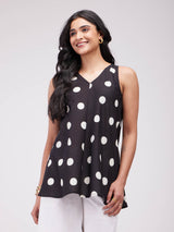 Cotton Polka Sleeveless Top - Black