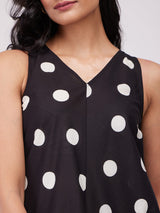 Cotton Polka Sleeveless Top - Black