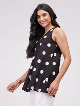 Cotton Polka Sleeveless Top - Black