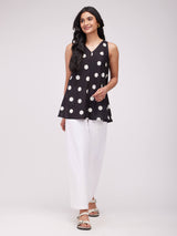 Cotton Polka Sleeveless Top - Black