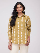 Cotton Dabu Polka Print Shirt - Mustard