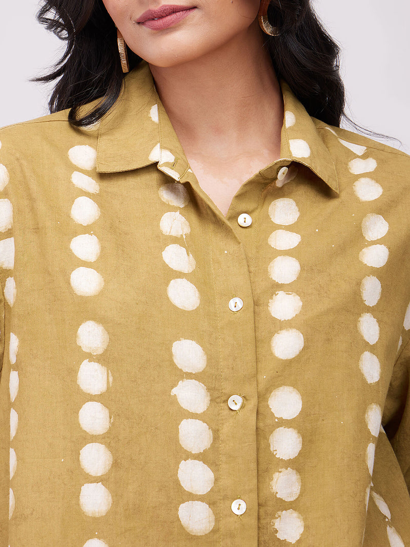 Cotton Dabu Polka Print Shirt - Mustard