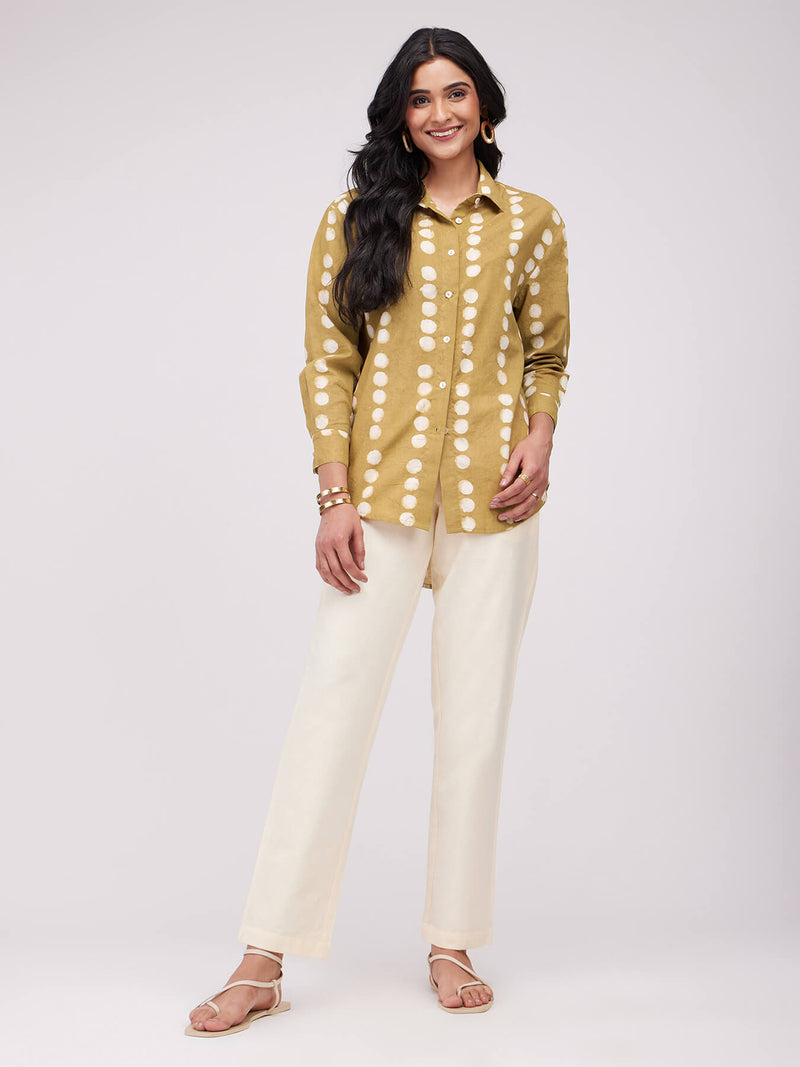 Cotton Dabu Polka Print Shirt - Mustard