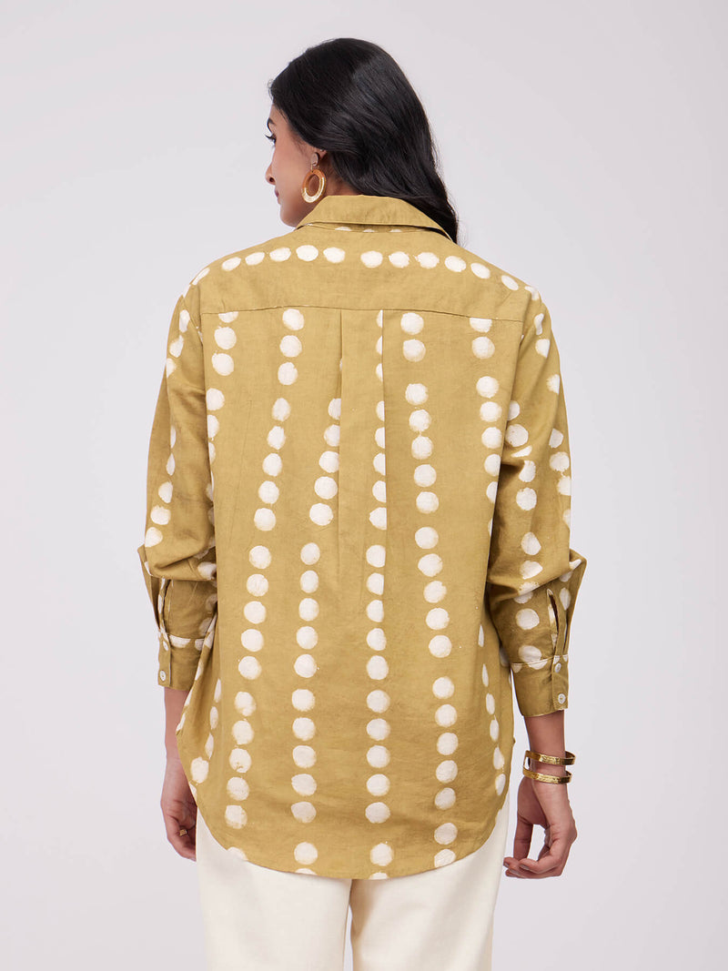 Cotton Dabu Polka Print Shirt - Mustard