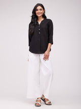 Cotton Solid Pleated Top - Black