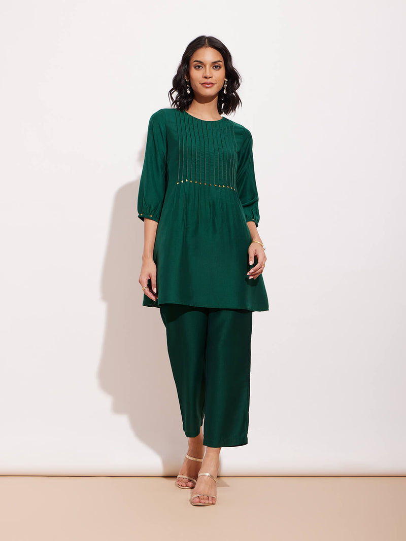 Pintuck Gold Detail Tunic - Green