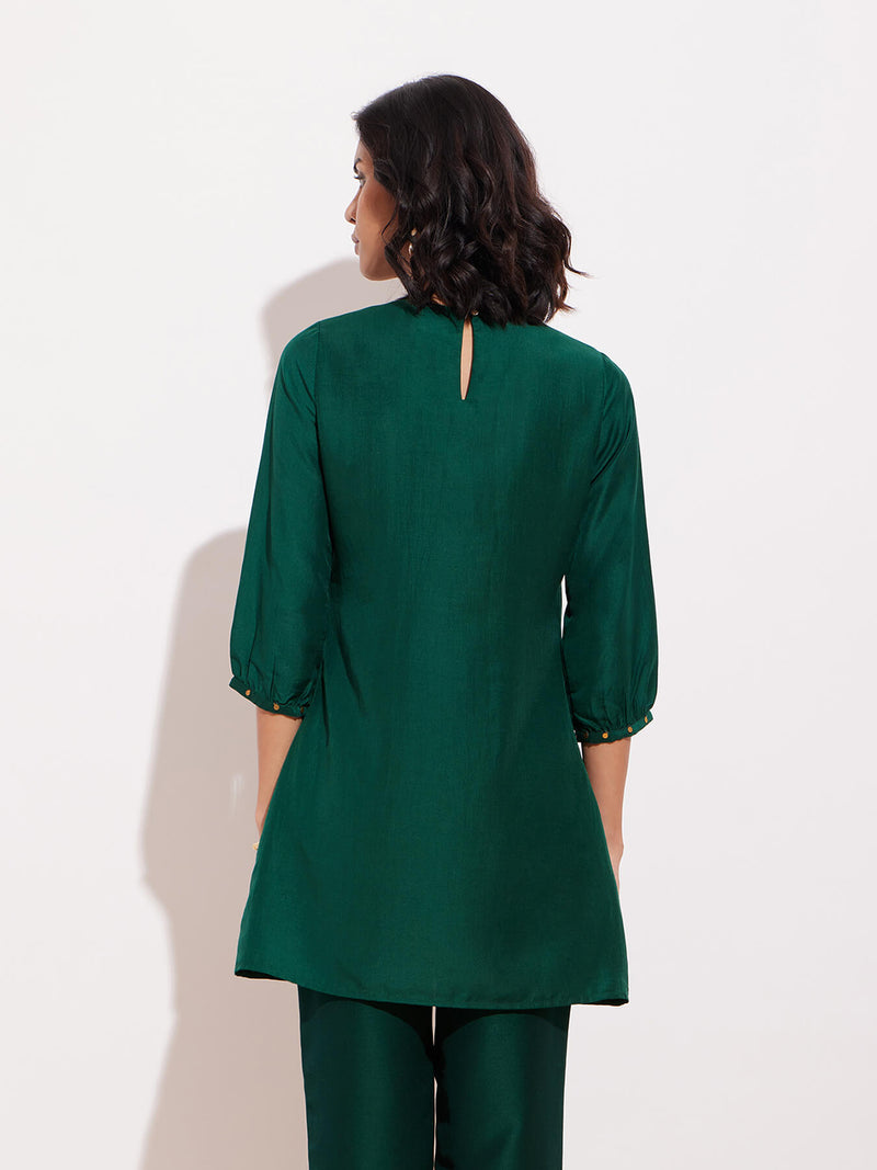 Pintuck Gold Detail Tunic - Green