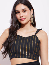 Cotton Lurex Gold Striped Blouse - Black