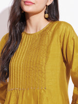 Silk Blend Solid Pintuck Tunic - Mustard