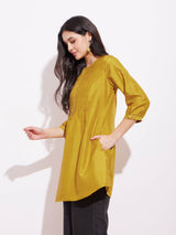 Silk Blend Solid Pintuck Tunic - Mustard